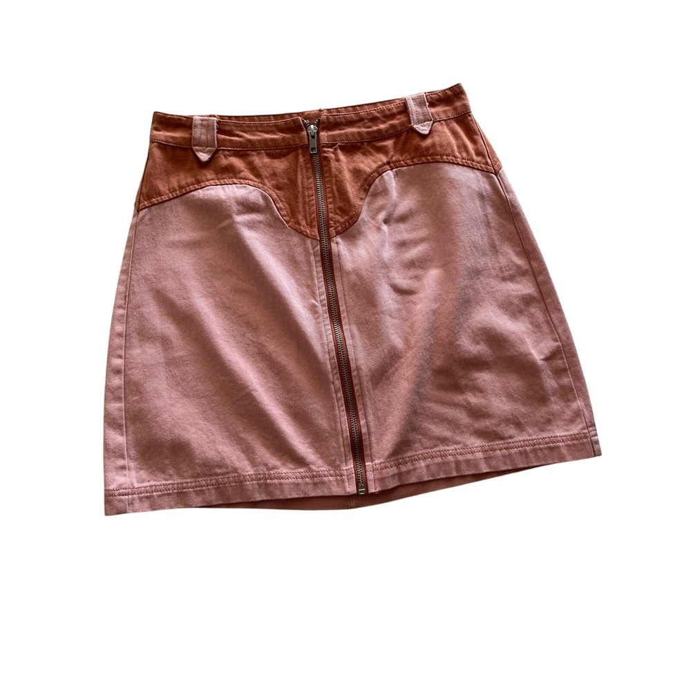 Dee Elly Wild Honey Pink Rust Two Tone Denim Mini Skirt Zip Front BYDW3884ES S